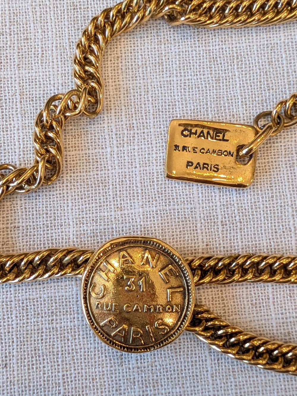 Chanel 31 Rue Cambon Paris Double Chain Logo Belt Necklace - Gold - Picture 2 of 6